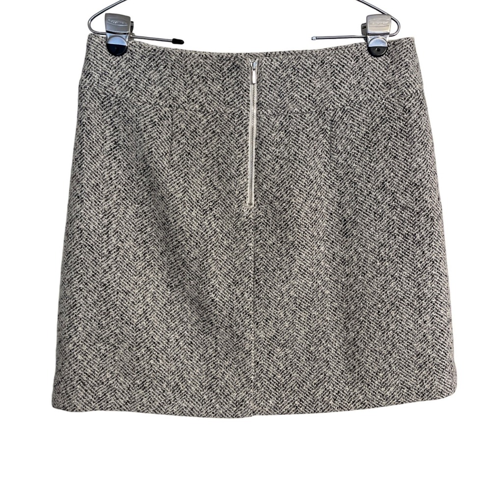 Herringbone Wool Blend‎ LOFT Mini Skirt Tweed Career Academia Preppy Pockets - Picture 3 of 8